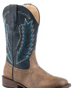 'Roper' Kids' Billy Western Square Toe - Brown / Navy