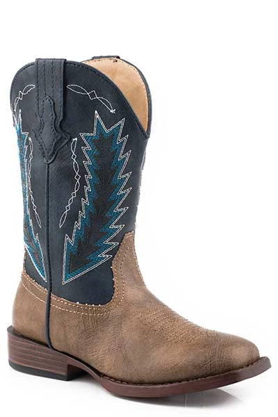 'Roper' Kids' Billy Western Square Toe - Brown / Navy 3 'Roper' Kids' Billy Western Square Toe - Brown / Navy