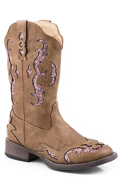 'Roper' Youth Glitter Gypsy Square Toe - Tan 3 'Roper' Youth Glitter Gypsy Square Toe - Tan