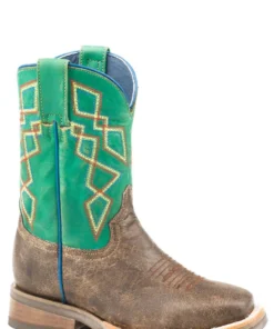 'Roper' Kids' Pattern Western Square Toe - Brown / Green