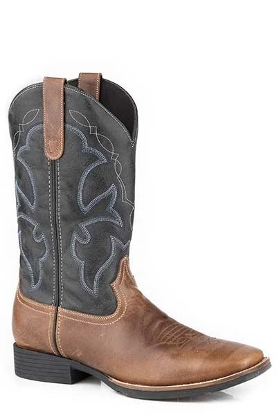 KARMAN ROPER 'Roper' Men's 12" Wilder Western Square Toe - Brown / Navy 3 KARMAN ROPER 'Roper' Men's 12" Wilder Western Square Toe - Brown / Navy