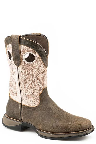 KARMAN ROPER 'Roper' Men's 11" Wilder Embroidered Square Toe - Brown / White 3 KARMAN ROPER 'Roper' Men's 11" Wilder Embroidered Square Toe - Brown / White