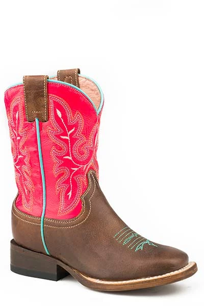 'Roper' Big Kids Girls' Square Toe - Brown / Pink 3 'Roper' Big Kids Girls' Square Toe - Brown / Pink