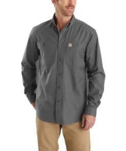 'Carhartt' Men's Rugged Flex®Rigby Work Shirt - Gravel