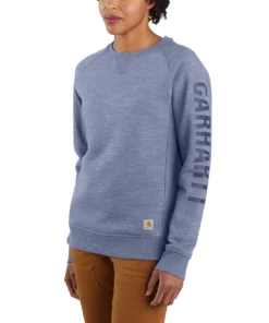 'Carhartt' Women's Relaxed Fit Midweight Graphic Crewneck - Folkstone Grey Space Dye
