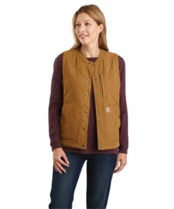 'Carhartt' Women's Rugged Flex Canvas Insulated Rib Collar Vest - Carhartt Brown