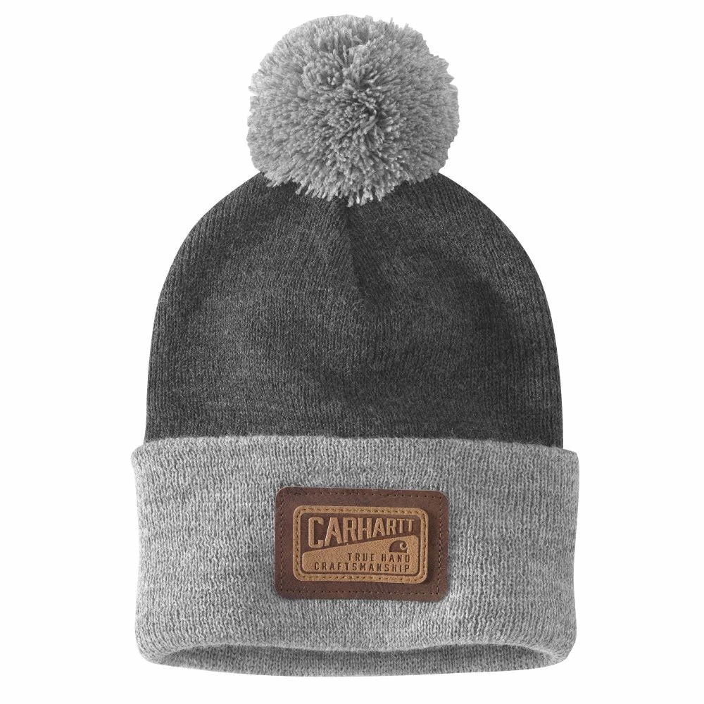 'Carhartt' Men's Knit Pom Pom Craftsmanship Beanie - Coal Heather 3 'Carhartt' Men's Knit Pom Pom Craftsmanship Beanie - Coal Heather