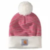 Men 'Carhartt' Adult Knit Pom Pom Cuffed Beanie - Red Stripe