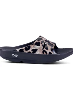 'OOFOS' Women's OOahh Slide Limited Edition - Black / Cheetah