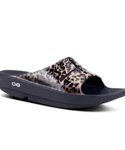 'OOFOS' Women's OOahh Slide Limited Edition - Black / Leopard