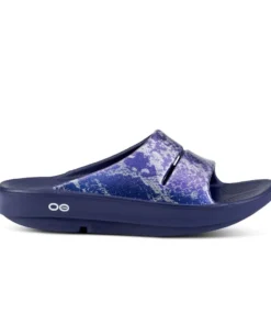 'OOFOS' Women's OOahh Slide Limited Edition - Navy / Silver / Silver Snake