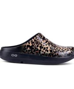 'OOFOS' Women's OOcloog Luxe Pixel Clog - Black / Black Leopard