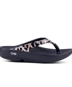 'OOFOS' Women's OOlala Thong Limited Edition - Black / Cheetah