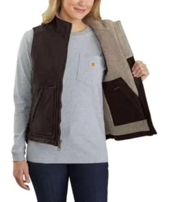 'Carhartt' Women's Washed Sherpa Lined Vest - Dark Brown