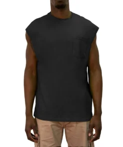 'KEY' Men's Blended Sleeveless Pocket Tee - Black