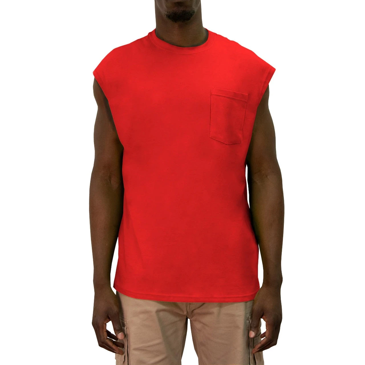 'KEY' Men's Blended Sleeveless Pocket Tee - Red 3 'KEY' Men's Blended Sleeveless Pocket Tee - Red