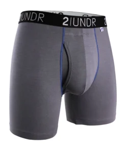 '2UNDR' Men's Swing Shift 6" Boxer Brief - Grey / Blue
