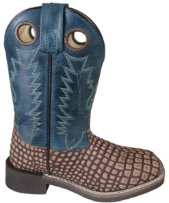Smoky Mountain Boots 'Smoky Mountain' Children's Reptile Western Square Toe - Vintage Brown / Dark Turquoise Kids