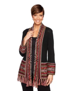 Ruby Rd'Ruby Road' Women's Cardigan W/Fringe - Black / Multi