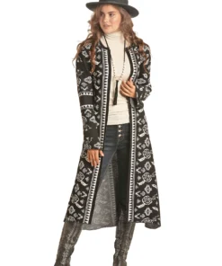 Panhandle Slim 'Powder River' Women's Floral Jaquard Duster - Black / White