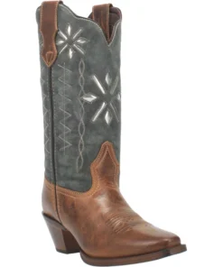 'Laredo' Women's 12" Passion Flower Western Narrow Square Toe - Cognac / Blue