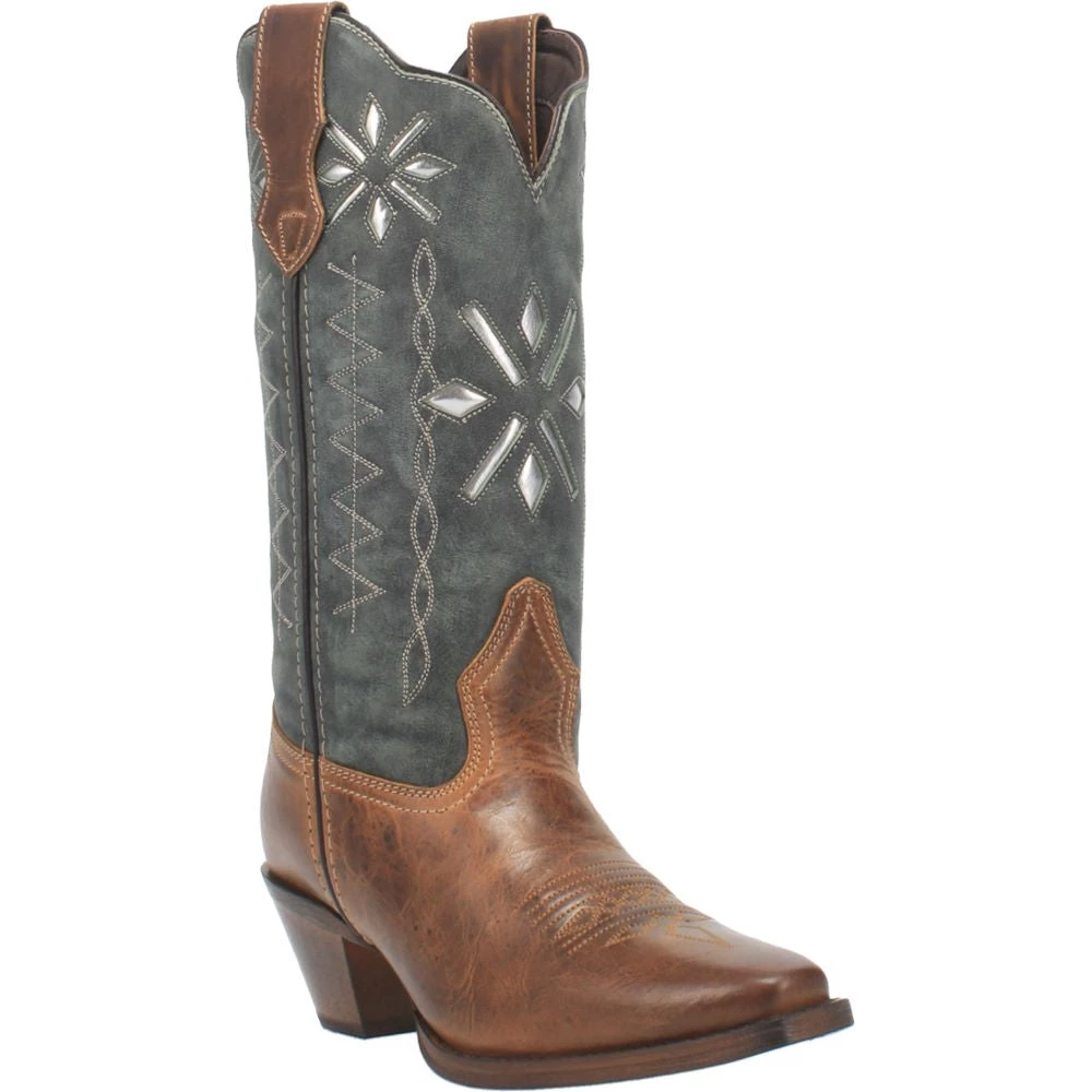 'Laredo' Women's 12" Passion Flower Western Narrow Square Toe - Cognac / Blue 3 'Laredo' Women's 12" Passion Flower Western Narrow Square Toe - Cognac / Blue