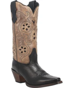 'Laredo' Women's 12" Diamond In The Rough Western Narrow Square Toe - Black / Tan