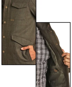 Panhandle Slim 'Powder River' Men's Heather Plaid Wool Jacket - Olive Heather (Ext. Sizes)