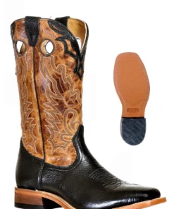 'Boulet' Men's Western Square Toe - Black/Tan