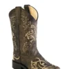Kids 'Old West' Child's Western Corona Embroidered Square Toe - Charcoal