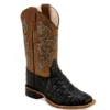Kids 'Old West' Child's Western Caiman Square Toe - Black / Tan