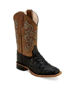 Kids 'Old West' Child's Western Caiman Square Toe - Black / Tan