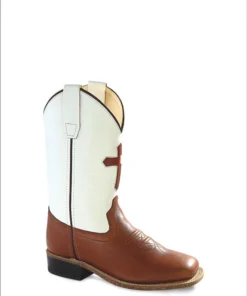 'Old West' Child's Corona Cross Square Toe - Pecan / White