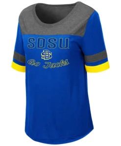 Colosseum 'SDSU' Women's Romantic Tee - Blue / Heather Grey / Yellow