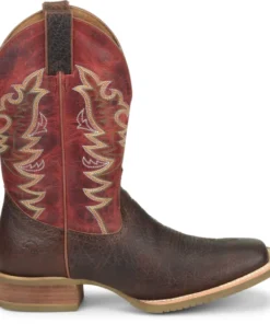 'Double H' Men's 12" Clifton Western Square Toe Roper - Buckskin / Red