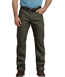 'Dickies' Tough Max Regular Fit Duck 5-Pocket Pant - Stonewashed Moss Green Men