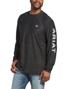 'Ariat' Men's Charger Logo Longsleeve T-Shirt - CHARCOAL HEATHER