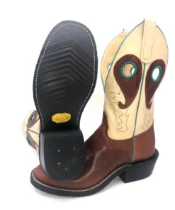 Olathe Boots 'Olathe' Men's 12" Rough Stock Western Round Toe - Chestnut Oil Latigo / Teal / Cream