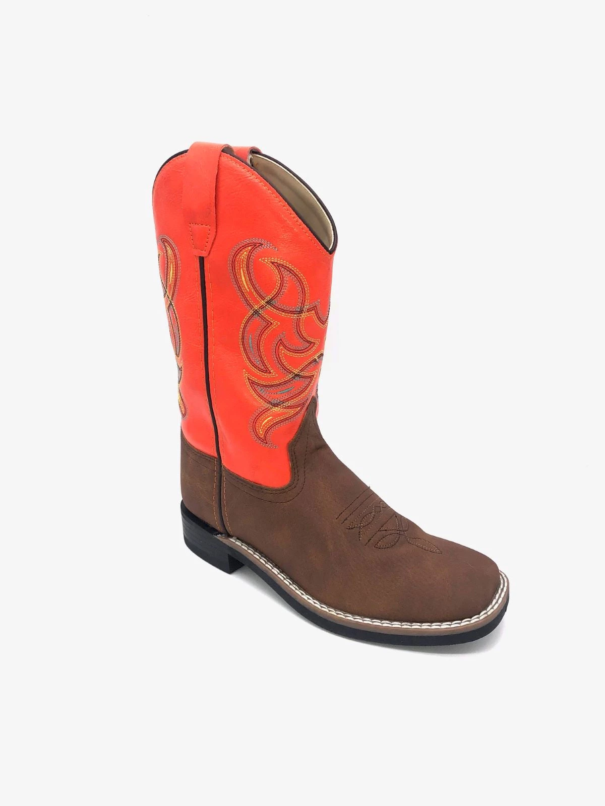 'Old West' Children's Western Broad Square Toe - Brown / Orange Kids 3 'Old West' Children's Western Broad Square Toe - Brown / Orange Kids