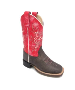 'Old West' Children's Western Broad Square Toe - Brown / Red