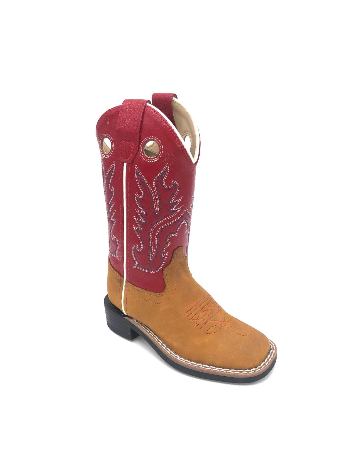 Kids 'Old West' Children's Ultra Flex Western Broad Square Toe - Tan / Red 3 Kids 'Old West' Children's Ultra Flex Western Broad Square Toe - Tan / Red