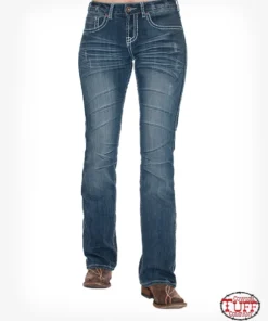 JUST TUFF JEANS 'Cowgirl Tuff' Women's Edgy Bootcut - Medium Wash
