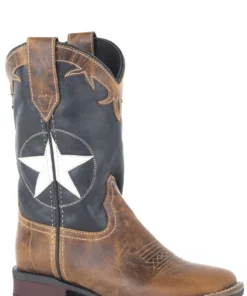 'Roper' Youth 9" Monterey Star Western Square Toe - Tan / Navy Kids