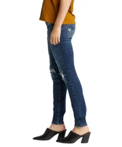SILVER JEANS CO 'Silver Jeans' Women's Elyse Mid Rise Skinny - Destroyed Dark Indigo