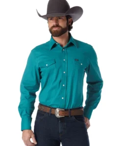 'Wrangler' Men's Advanced Comfort Cowboy Cut Snap Front - Turquoise