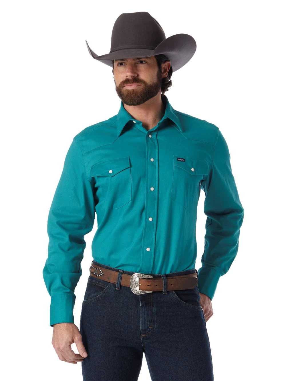 'Wrangler' Men's Advanced Comfort Cowboy Cut Snap Front - Turquoise 3 'Wrangler' Men's Advanced Comfort Cowboy Cut Snap Front - Turquoise