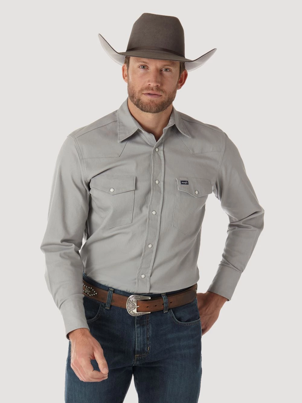 'Wrangler' Men's Advanced Comfort Cowboy Cut Snap Front - Cement 3 'Wrangler' Men's Advanced Comfort Cowboy Cut Snap Front - Cement