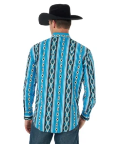 'Wrangler' Men's Checotah Print Western Snap Front - Blue / Black 8 'Wrangler' Men's Checotah Print Western Snap Front - Blue / Black