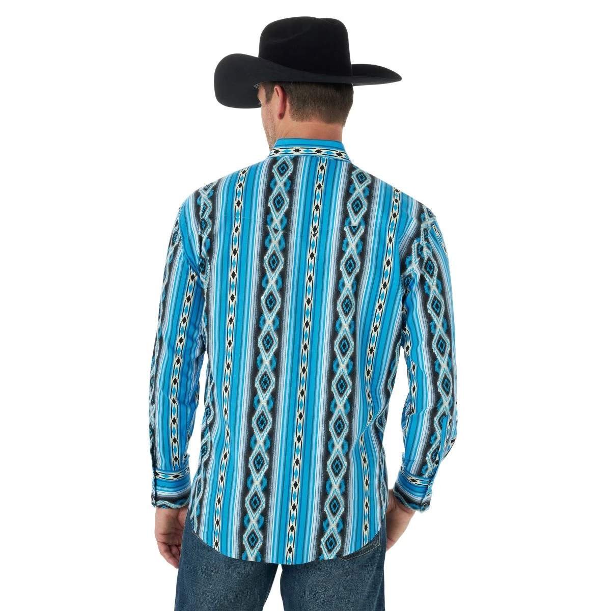 'Wrangler' Men's Checotah Print Western Snap Front - Blue / Black 5 'Wrangler' Men's Checotah Print Western Snap Front - Blue / Black