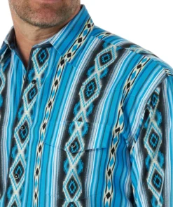 'Wrangler' Men's Checotah Print Western Snap Front - Blue / Black